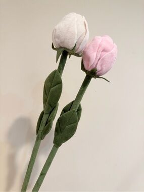 CJ Hendry Flower Market Plush: White Cream and Baby Pink Rose Buds set